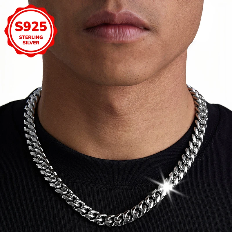 

925 sterling silver hip-hop Cuban chain men's necklace is suitable for men's jewelry gifts and birthday presents