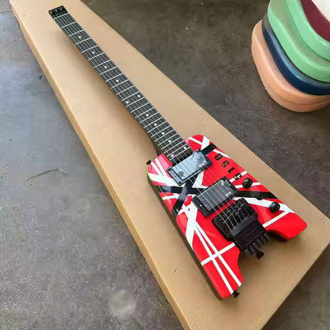 In stock Eddie Edward Van Halen 51, 50 red white black striped headless electric guitar, wholesale and retail.