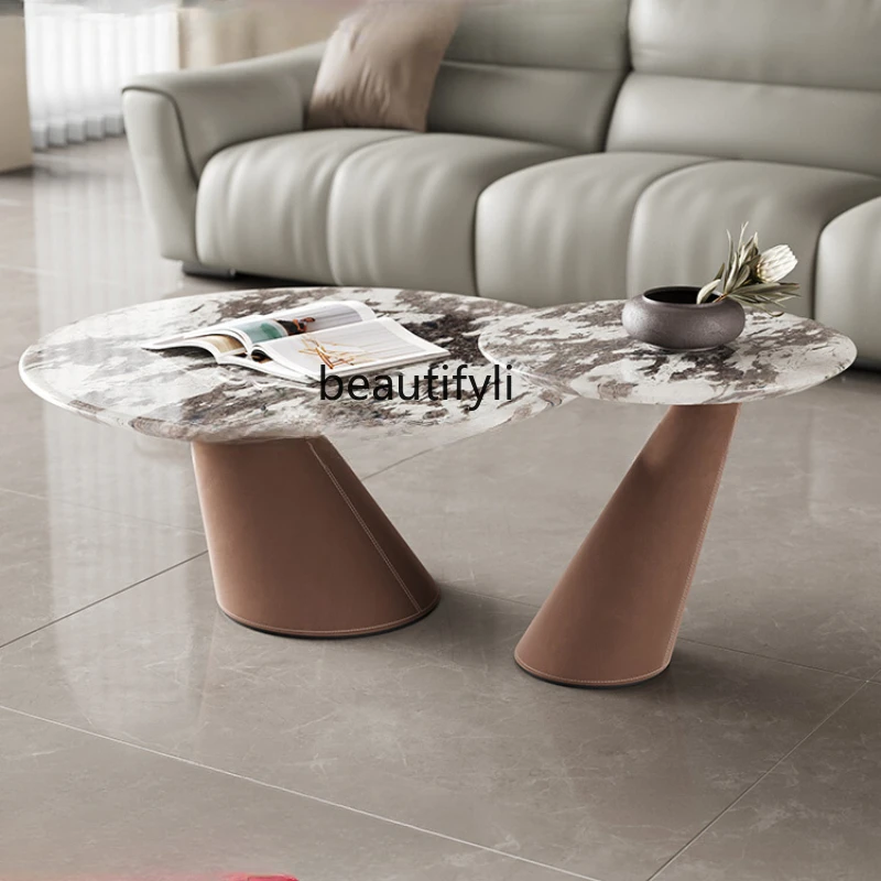 

Italian size round luxury stone coffee table combination TV cabinet modern living room furniture