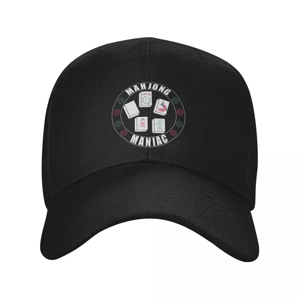 

Mahjong Maniac on Black Background Baseball Cap Unique hats Designer Hat Bobble Hat designer cap Female Men's