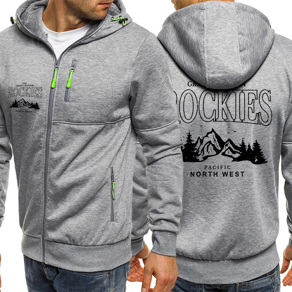 

Канадские Rockies Pacific North West, куртки на молнии с принтом, мужские осенние топы в стиле ретро, флисовые винтажные толстовки унисекс, свободные с длинным рукавом