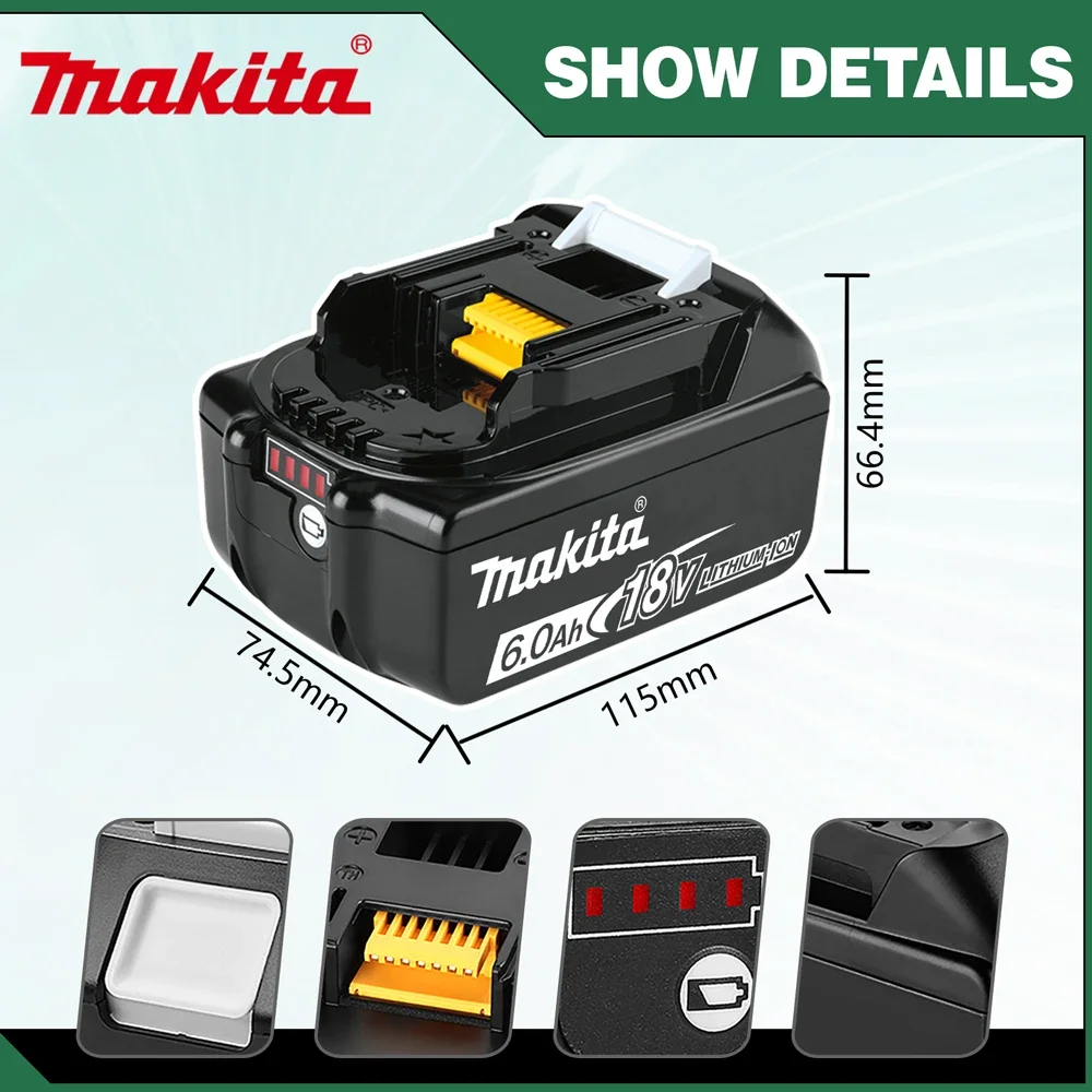 Original Makita 18V 6.0Ah Lithium Rechargeable Battery Replacement Batteries BL1860 BL1830 BL1850 BL1860B For Makita Tools Drill