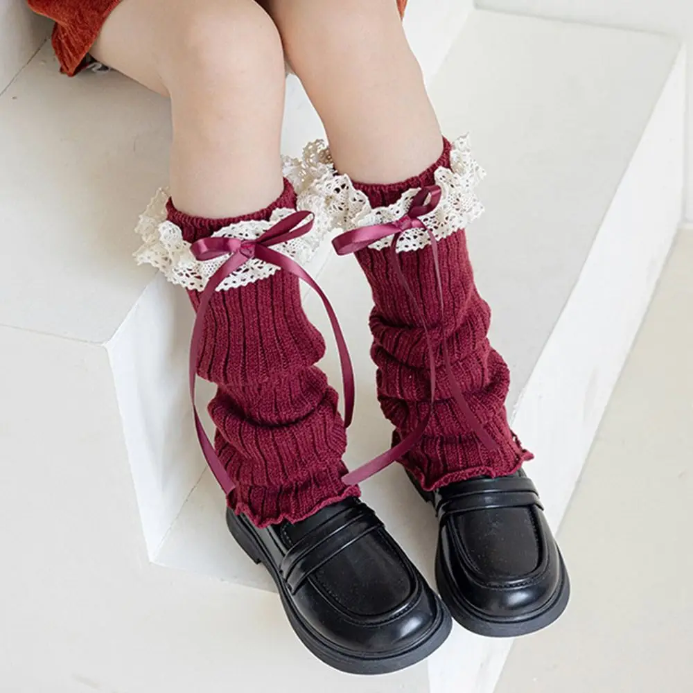 Korean Style Solid Color Kids Lace Leg Warmers Lace Trim Knitted Foot Cover Sweet Style Elastic Long Stockings Girls Fashion