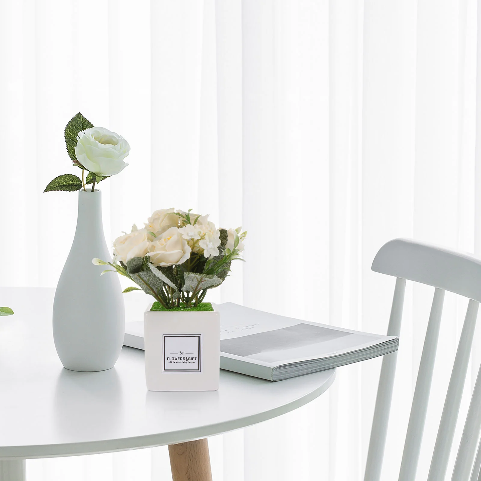 

Artificial Rose Flower Bonsai Home Decoration Simulation Roses Faux Potted Flowers