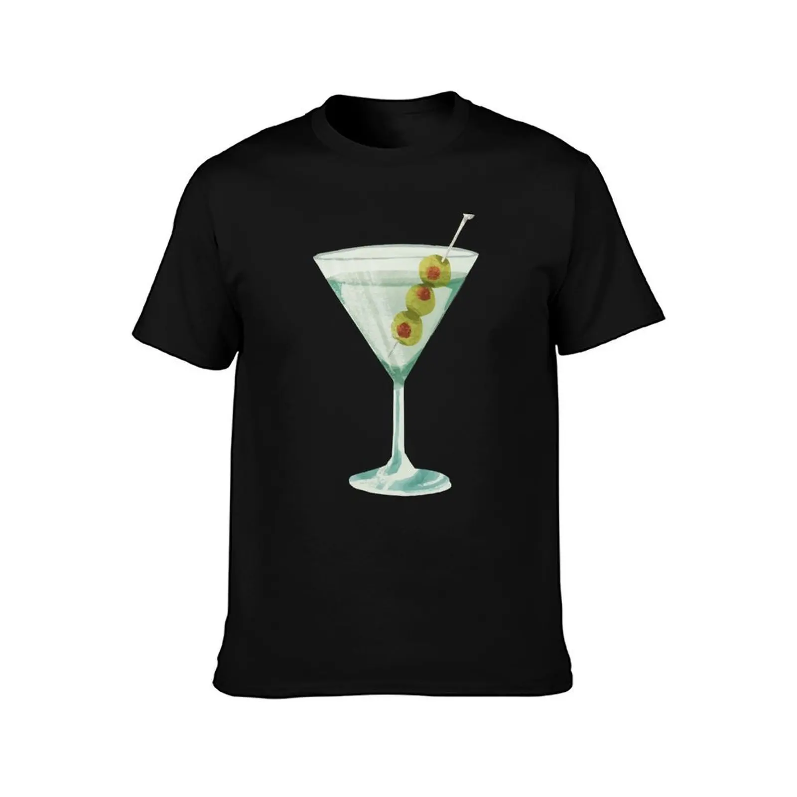 Olive Martini Cocktail T-Shirt, Summer Casual Cotton Tee, Oversized Streetwear Tops, Vintage Graphic Print, Unisex Men Women