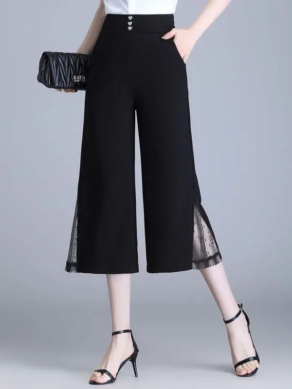High Waist Wide Leg Seven-Foot Straight Pants Women's Summer Thin Large Size Loose Small Figure Casual Nine-Piece Pants