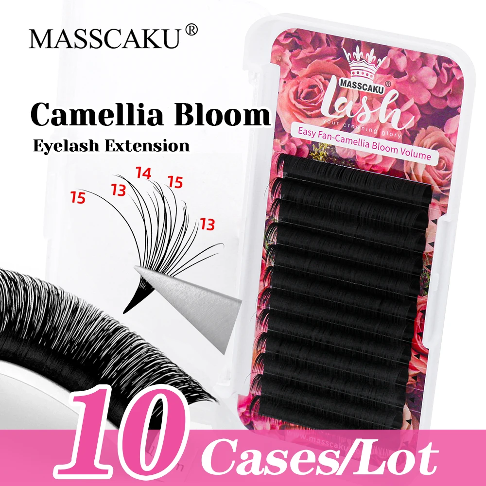 

10cases/lot MASSCAKU Soft Natural Looks Easy Fanning Lash 8-20mm and Mix Length Waterproof Camellia Blooming Eyelash Wholesale