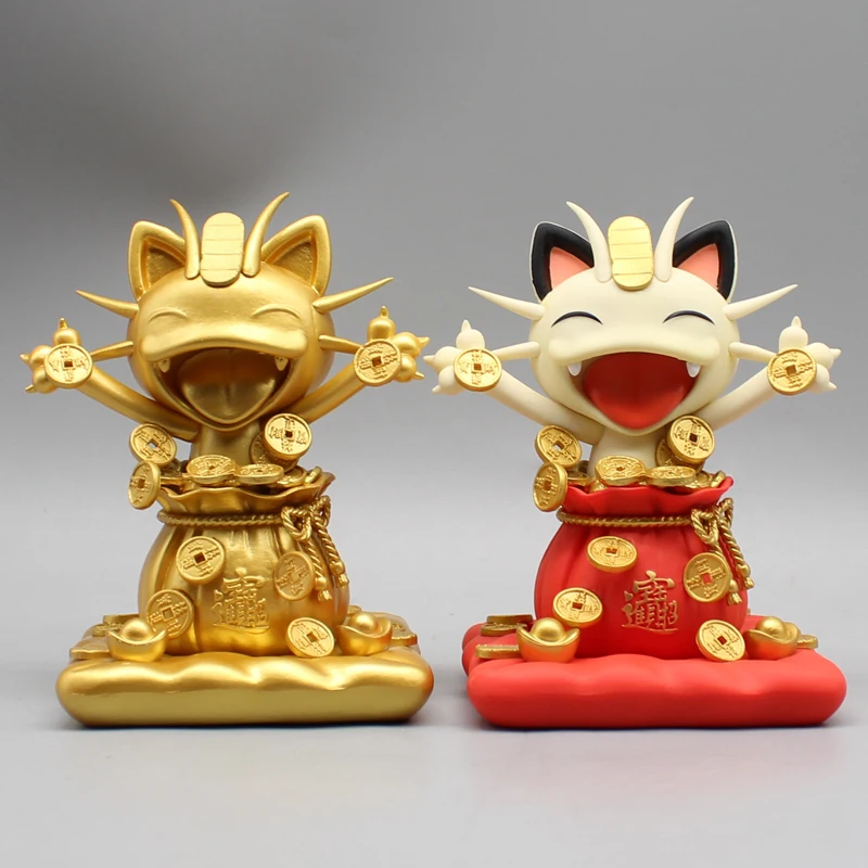 13cm Pokemon Gk Team Rocket Meowth Gold Coin Lucky Cat Kawaii Model Statue Desktop Decoration Children'S Birthday Doll Toy Gifts