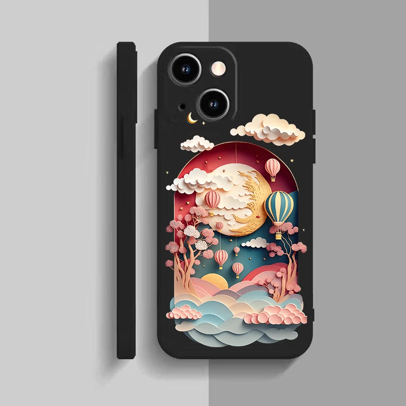 Paper Cute Landscape Creative Mountain Balloons Phone Case for IPhone 15 14 7 8 Plus XS X XR 14 13 Pro Max 13 12 Silcone Cover