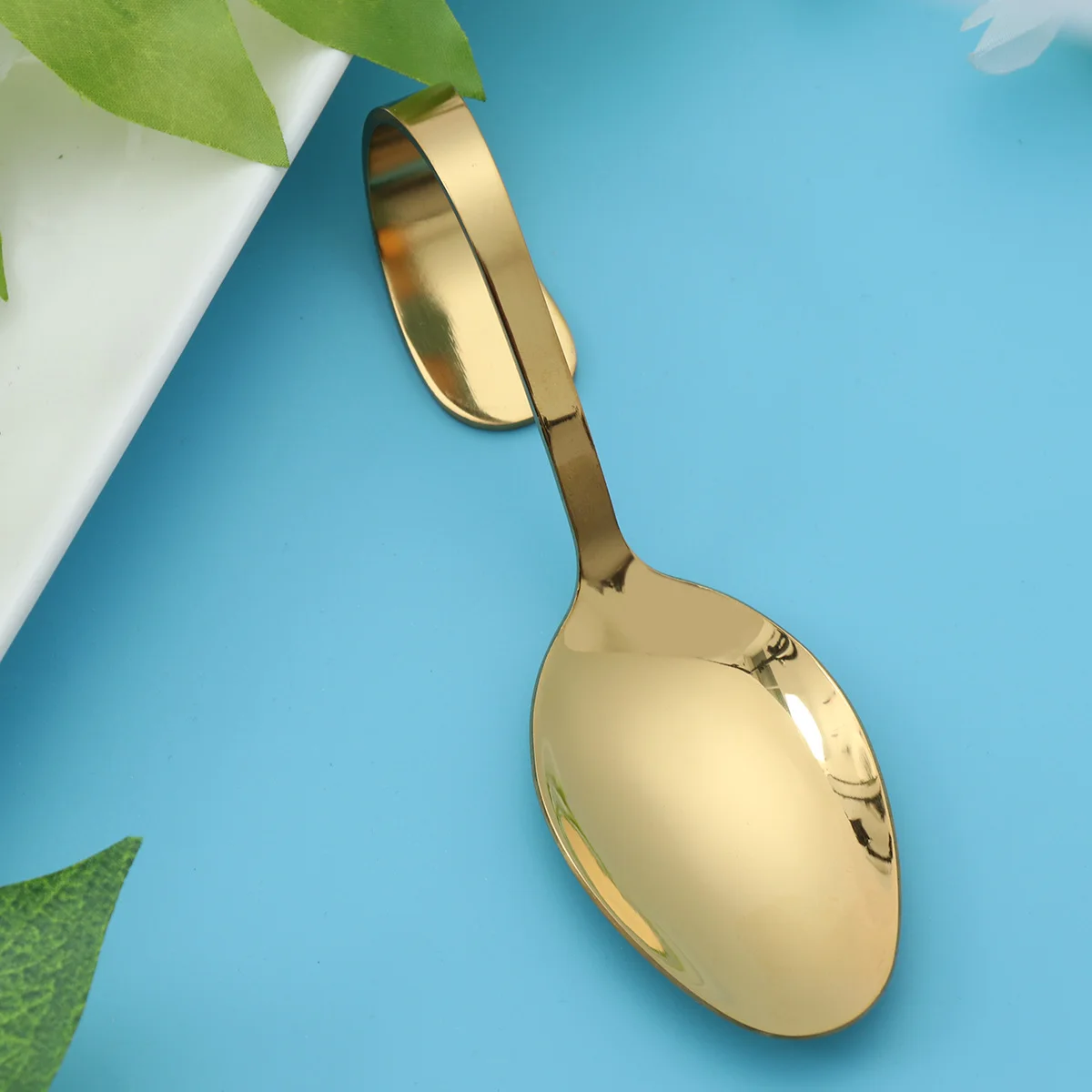 

Stainless Steel Curved Handle Buffet Serving Tableware Metal Long Lasting Easy Clean Curved Handle Spoon Wedding Party Tool