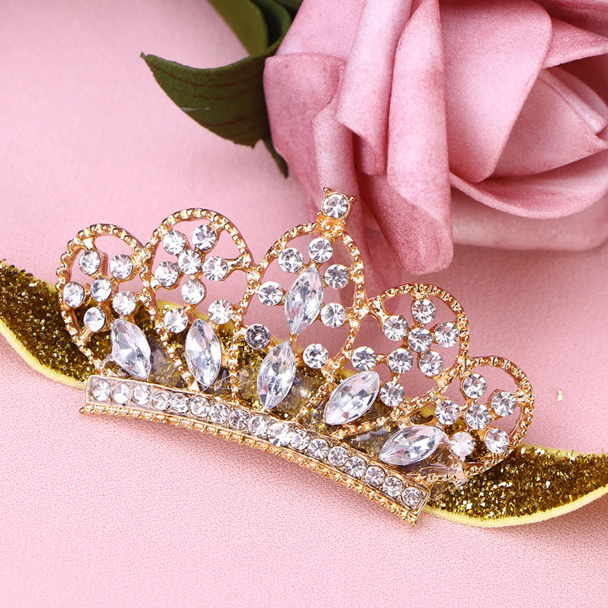 

Rhinestone Crown Headband Baby Girls Elastic Hairband Golden Ribbon Crown Party Accessories Baby Hair Hoop Tiara Headband