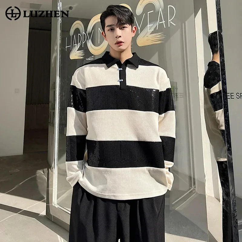 

LUZHEN Color Contrast Stylish Handsome Long Sleeve T Shirts 2024 New Men's Stylish Street High Quality Tops Free Shipping LZ3326