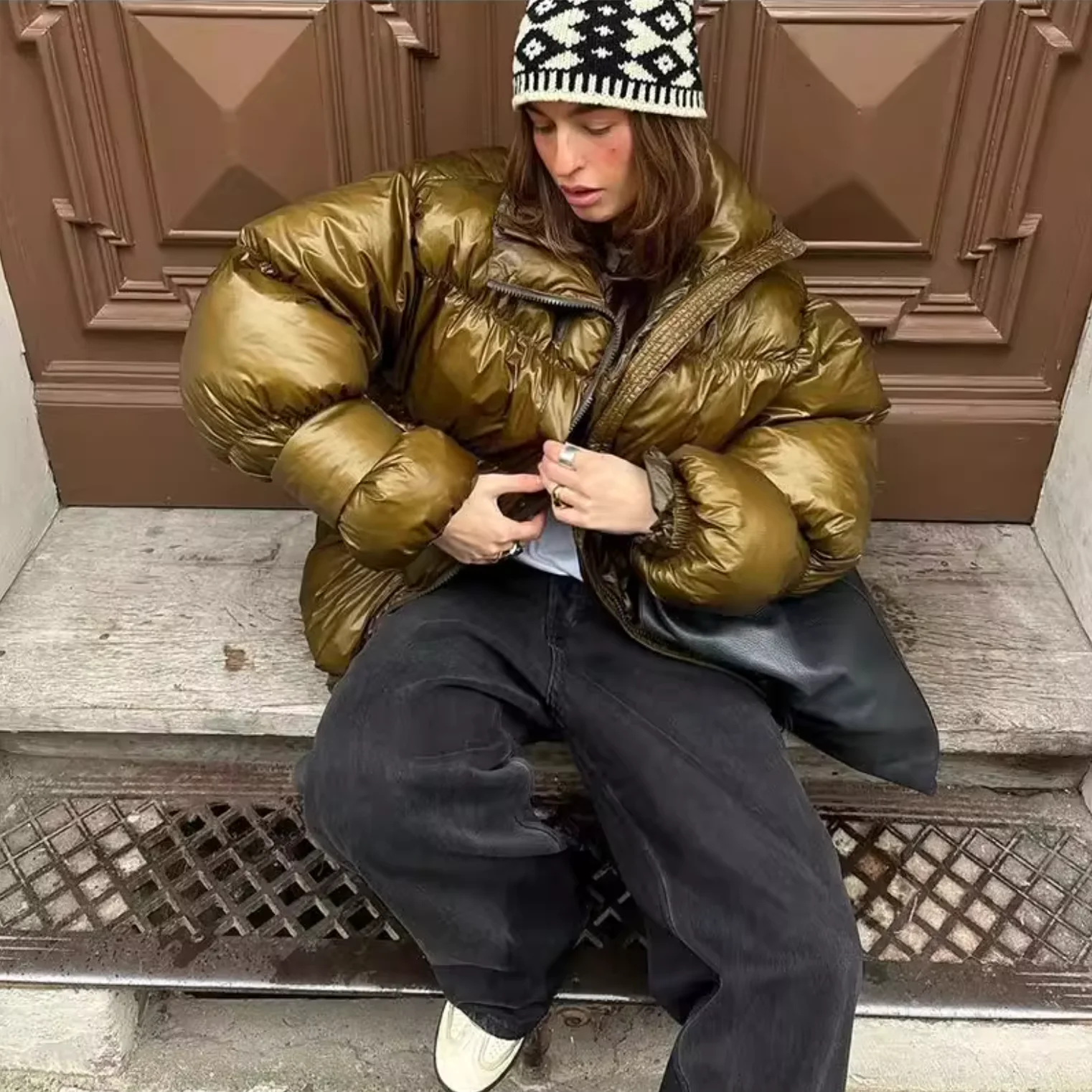 Faionable الخريف الشتاء جديد وصول المرأة مزدوجة سستة الخبز معطف القطن Jaet الوقوف طوق ZR Sle ألياف البوليستر