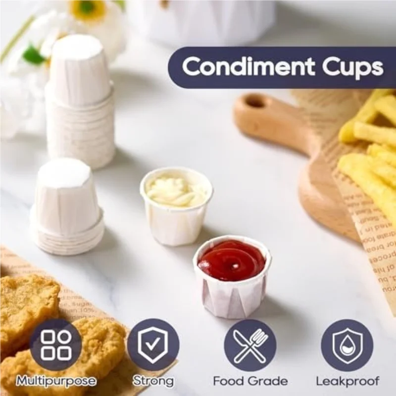 Fotografia 3: Copos de Papel Descartáveis para Molho, Copos de Papel para Soufflé, Copos Pequenos para Condimentos, Degustação de Comidas, Sobremesas e Serviços