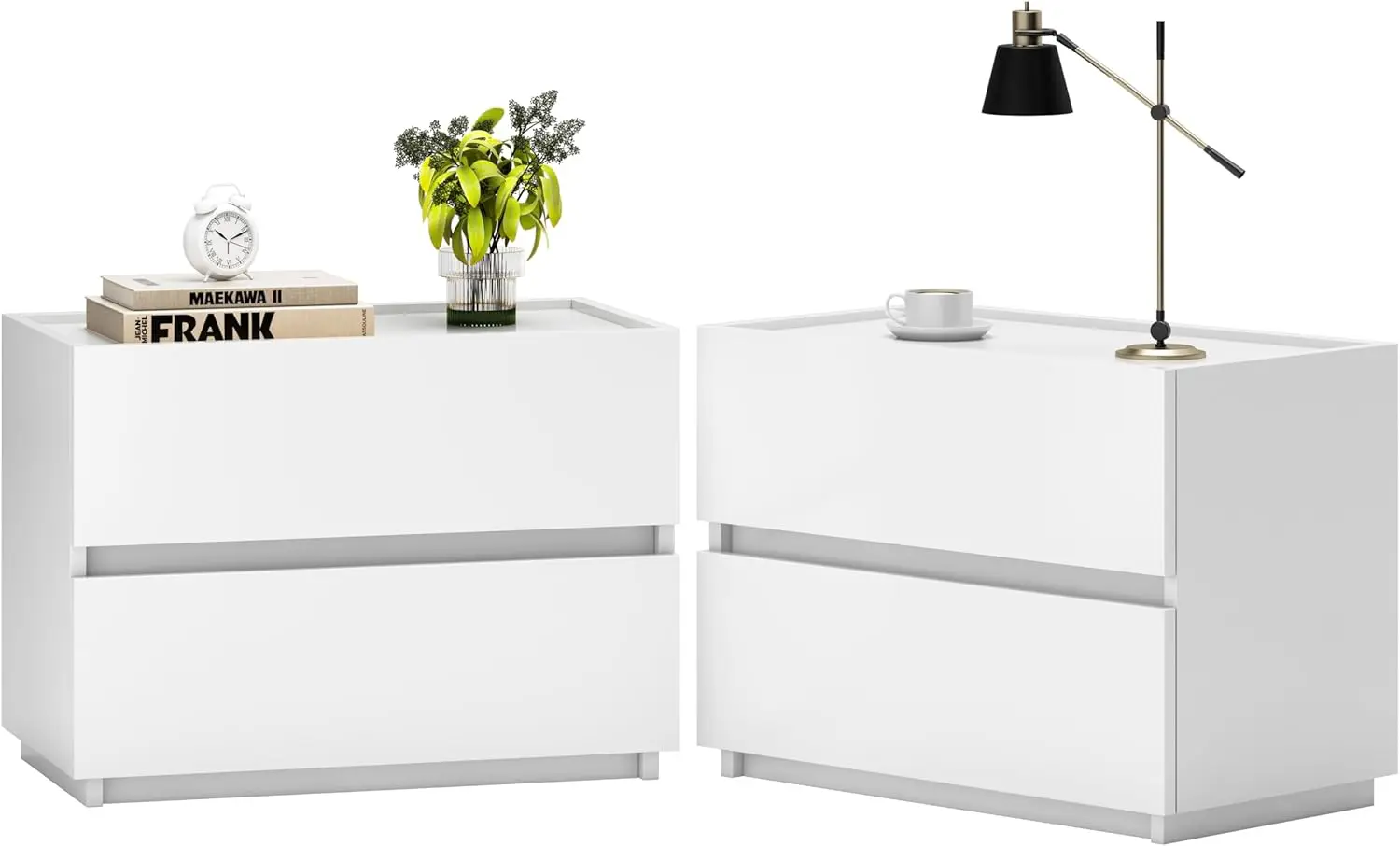 White Nightstands Set of 2, Stackable 2 Drawer Dresser, Small Bedside Table with Drawers, Wood Organizer Drawer Cabinet, Modern