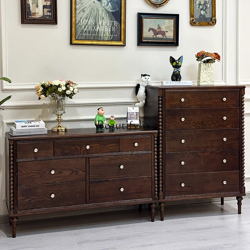 

yj7 yj7 French Retro Solid Wood Living Room Wall-Mounted Storage Cabinet with Drawers