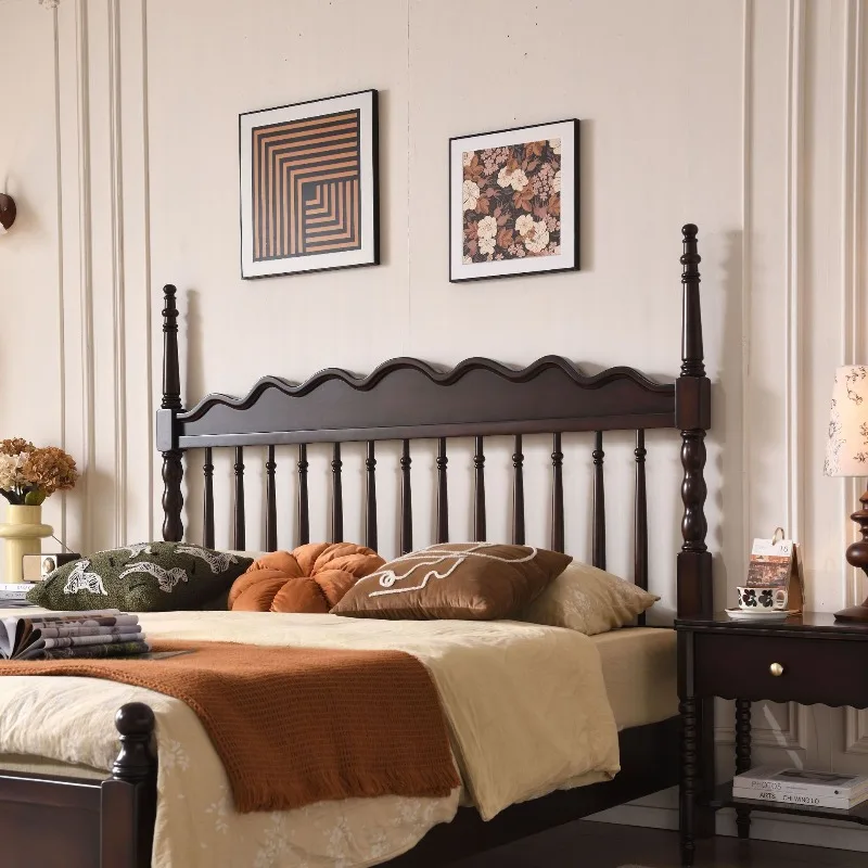

American solid wood bed Windsor bed French retro bed light 1.8m solid wood double master bedroom wedding high box