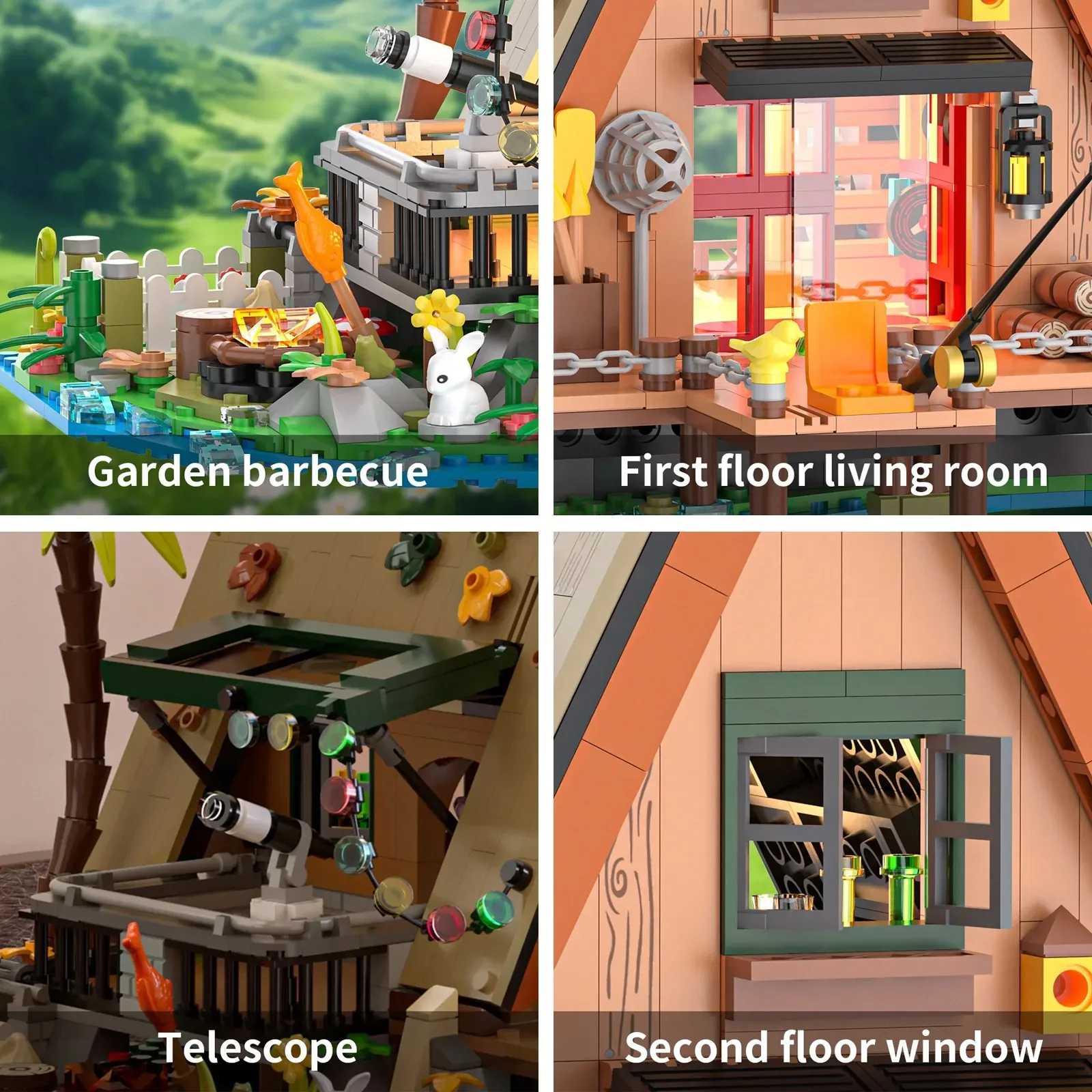 1486 قطعة من مكعبات بناء بيت الغابات مع ضوء LED مجموعة عرض كابينة شجرة مجموعة طوب قابلة للبناء لمحبي الطبيعة والكبار والأطفال #4