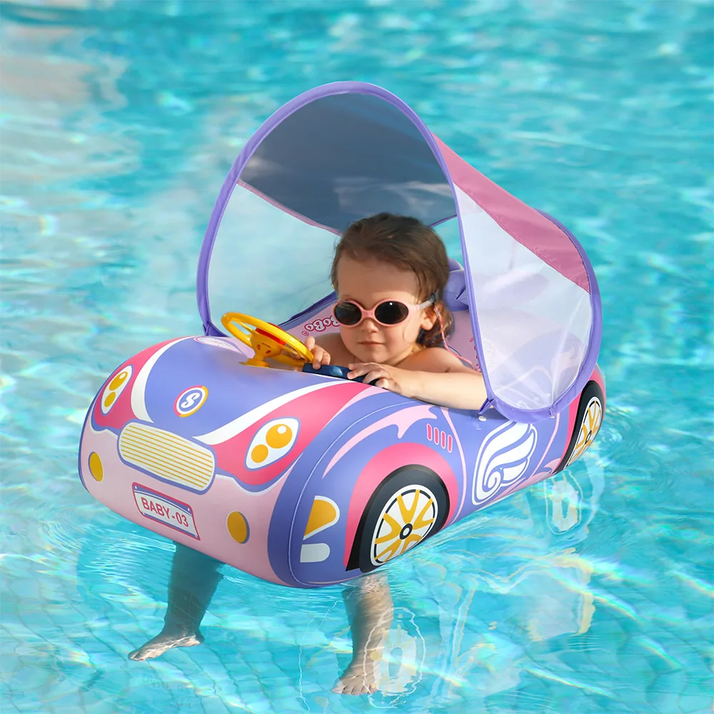 Flotador de asiento de coche para niños, flotador inflable infantil para natación de verano, juguete de agua circular con dosel