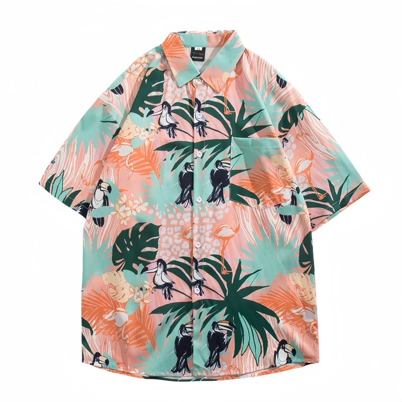 Summer Men's Vintage Hawaiian Beach Short Sleeve Floral Shirt Fashion Handsome Loose Fitting Casual Seaside Shirt