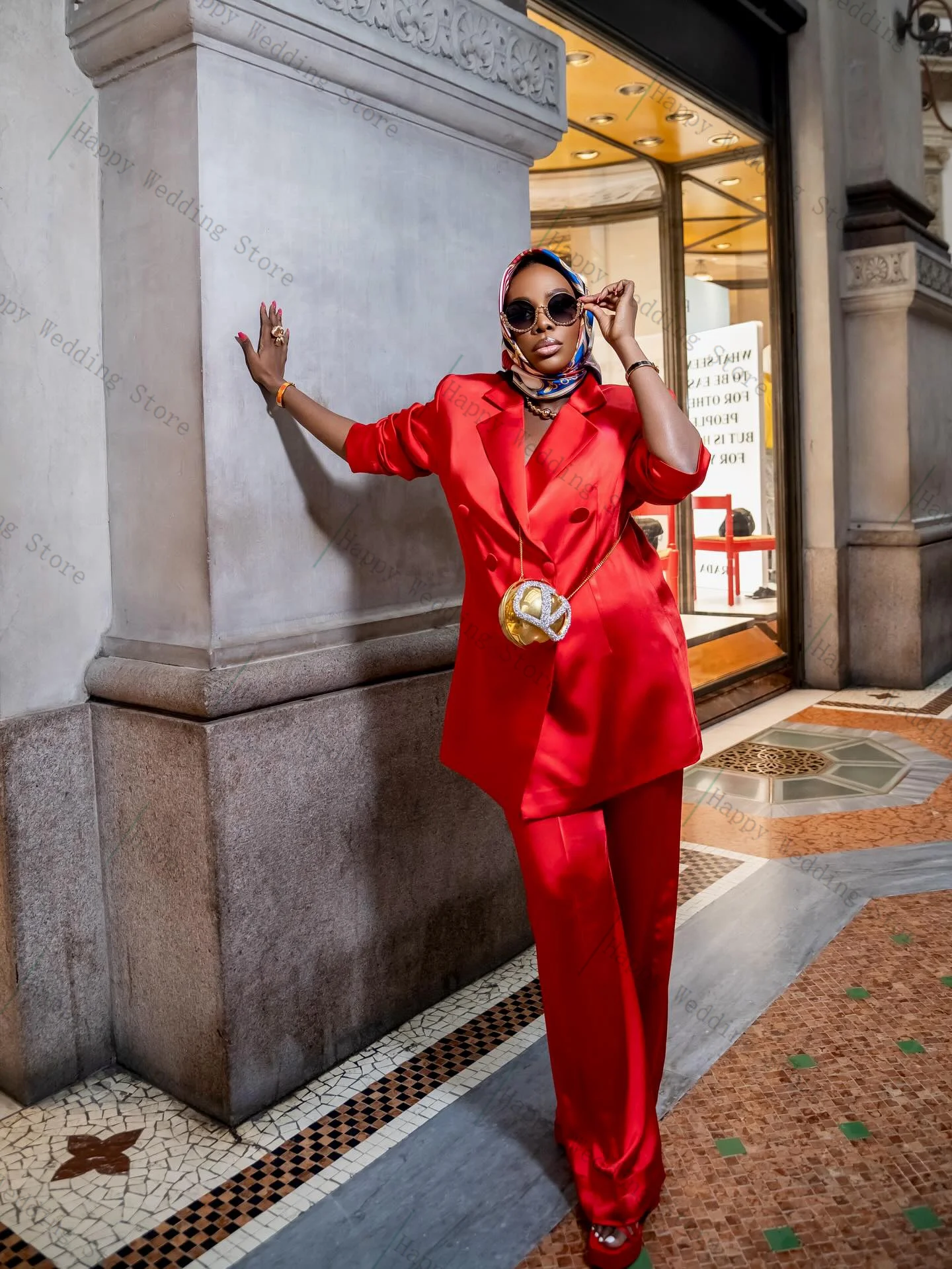 레드 여성 정장 세트 32 조각 블레이저 + 바지 바지 코튼 공식 더블 브레스트 오피스 레이디 맞춤형 웨딩 자켓 코트