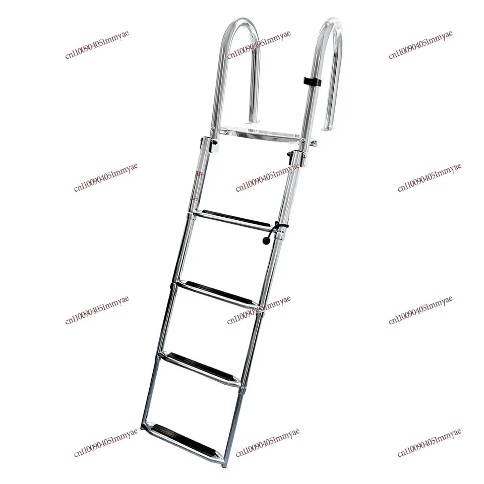 Stainless steel four-section deck ladder with curved handrails hidden folding hanging ladder telescopic