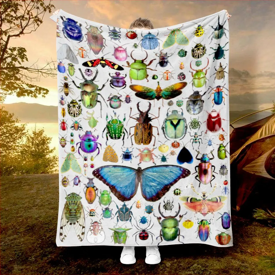 Botanical Insect Garden Blanket Reversible Flannel Throw for Nature Lovers AllSeason Comfort Wildlife Wonder Gift