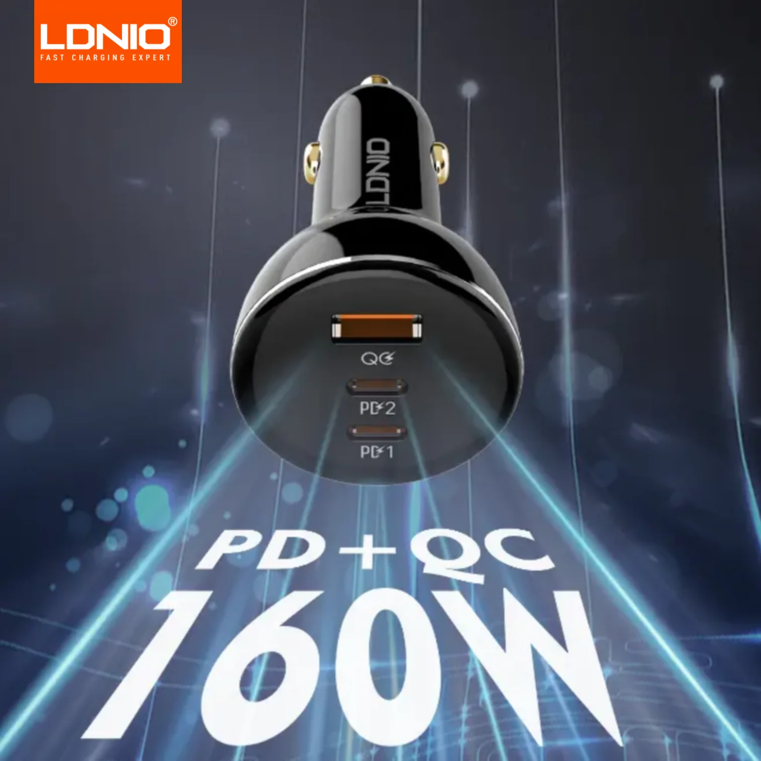 LDNIO 160W 3 Ports USB C Car Charger 3 in 1 100W 30W Fast Charging PD QC 3.0 with LDE Display For Laptop Mobile Cell Phone