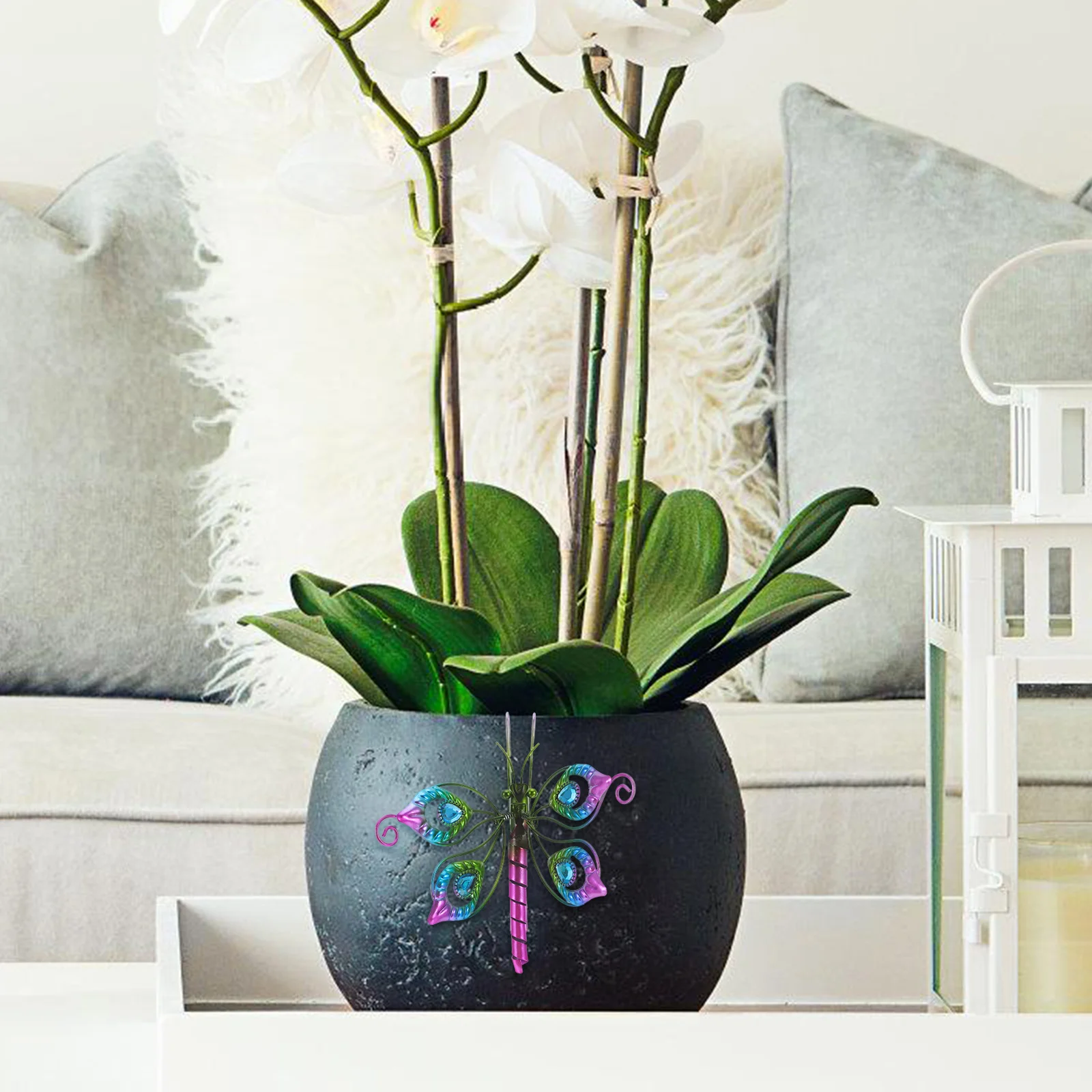 

5pcs Butterfly Pot Pendant Decorations Glass Metal Flower Plant Hanger Ornament Hanging for Indoor Outdoor Garden Balcony