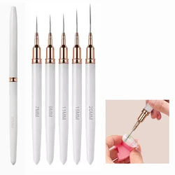 5Pcs/Set White Line Brushes Set for Nail Art Elongated Lines Striping Drawing UV Gel Painting Professional Manicurist Tool