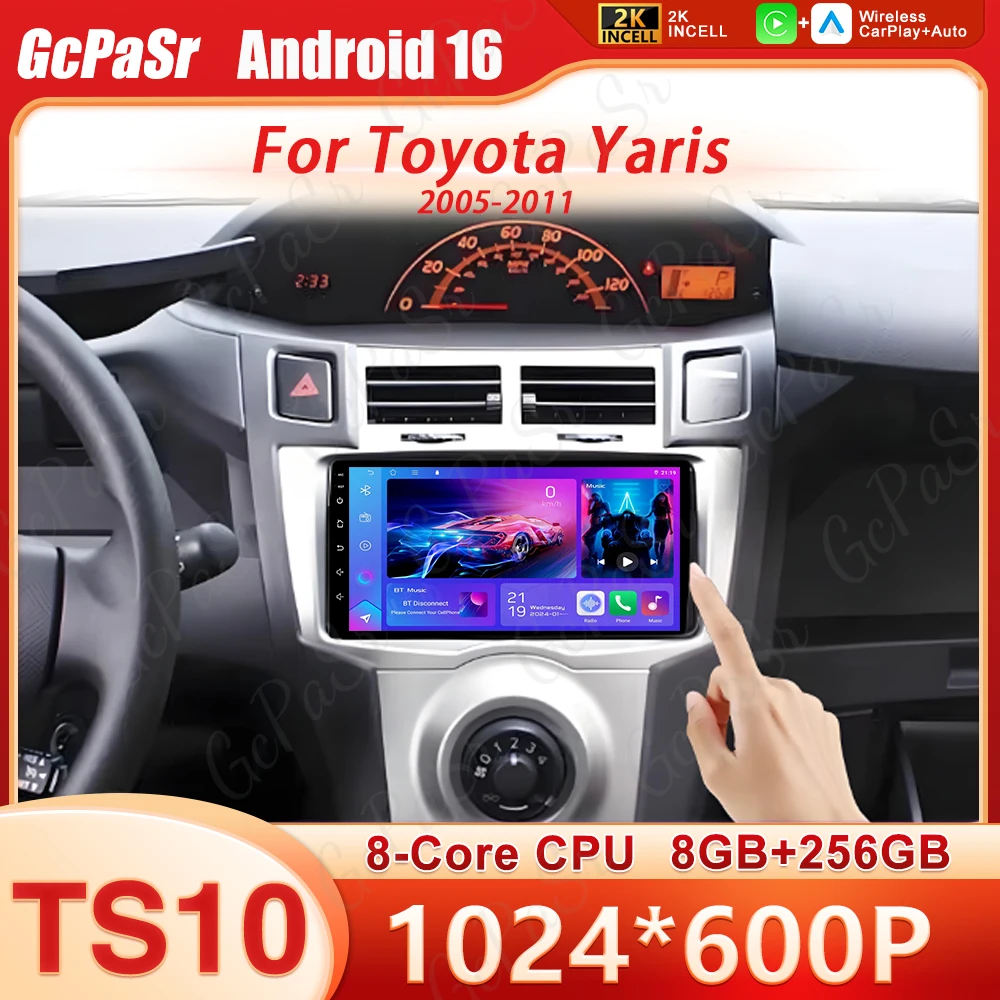 Android 16 Car Radio GPS Player For Toyota Yaris 2005 - 2011 Stereo CarPlay Autoradio Video Bluetooth 4G WIFI Multimedia QLED