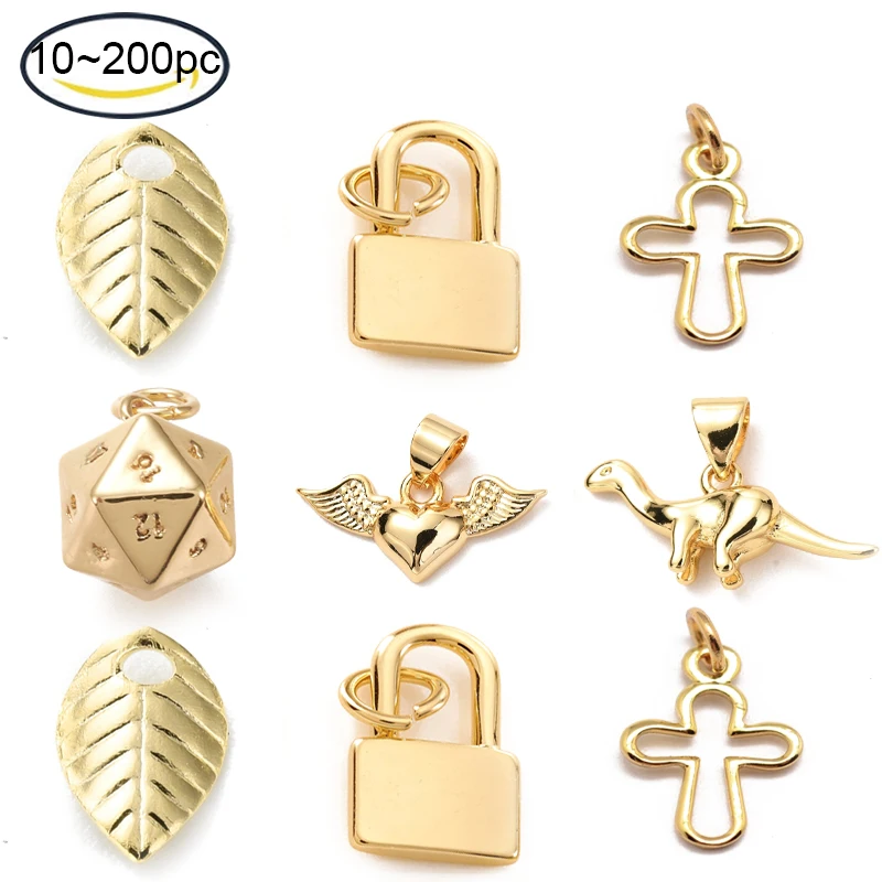 

10-200pcs Brass Charms with Jump Rings Long-Lasting Plated 20 Sided Dice Charm Real 18K Gold Plated 13.5x9.5x9.5mm Hole: 3.2mm