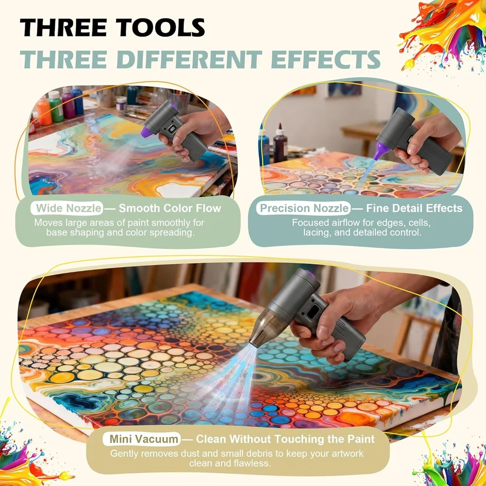 

N08R Vacuum Featuring For Fluid Art, Watercolor Cordless Acrylic Paint Pouring Blower With 2 Nozzles For Paint Pouring Supplies