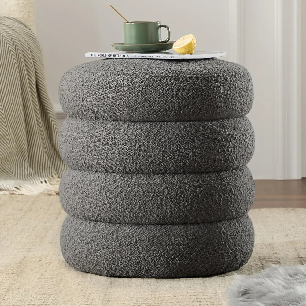 

Round Ottoman with Storage Boucle Ottoman Stool with Storage Removable Lid for Living Room Modern Vanity Sorage Stool Foot Rest
