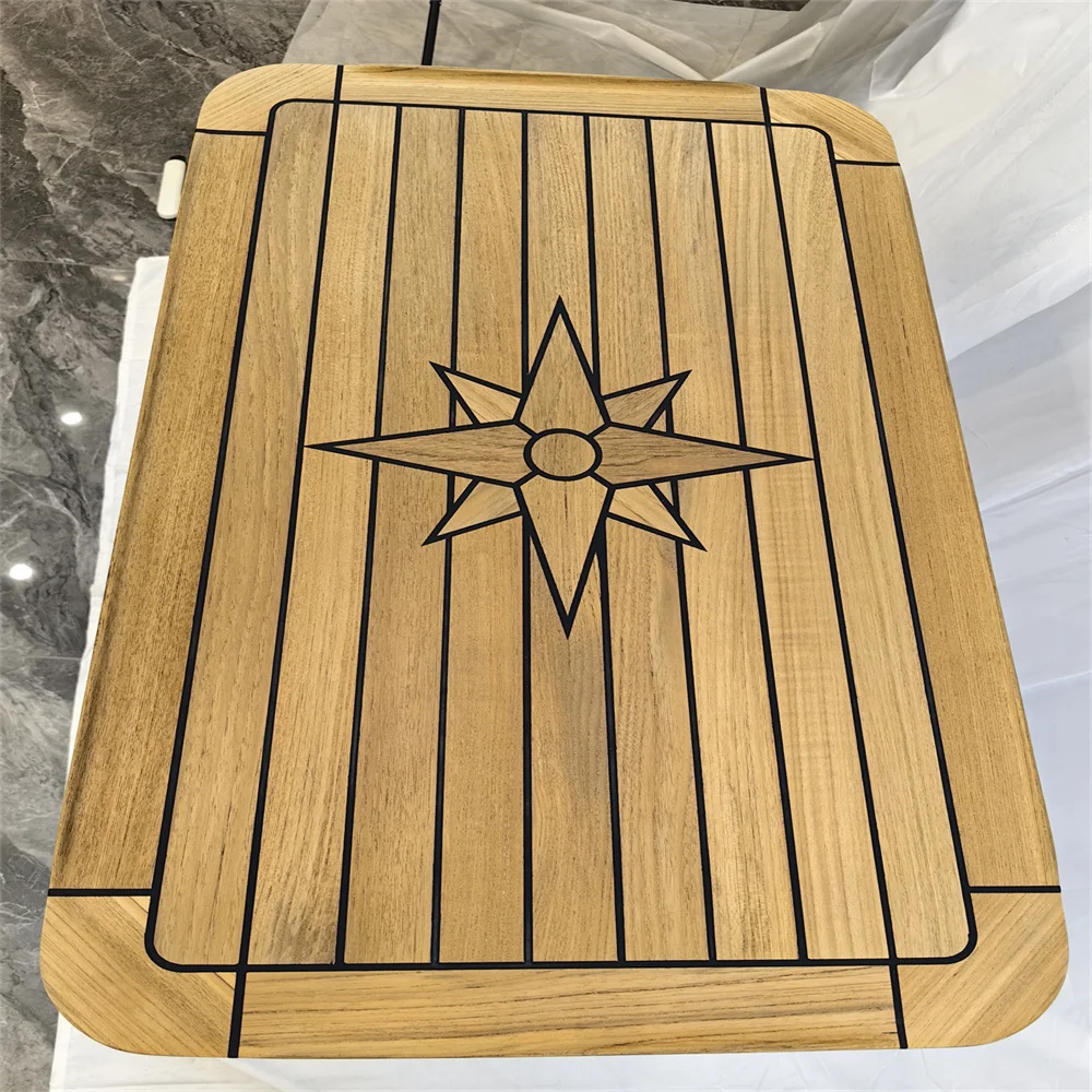 Tampo de mesa retangular de teca para barco 510x860mm, 20x34 Polegada estrela incrustação canto redondo iate marinho rv ttr8650 zs