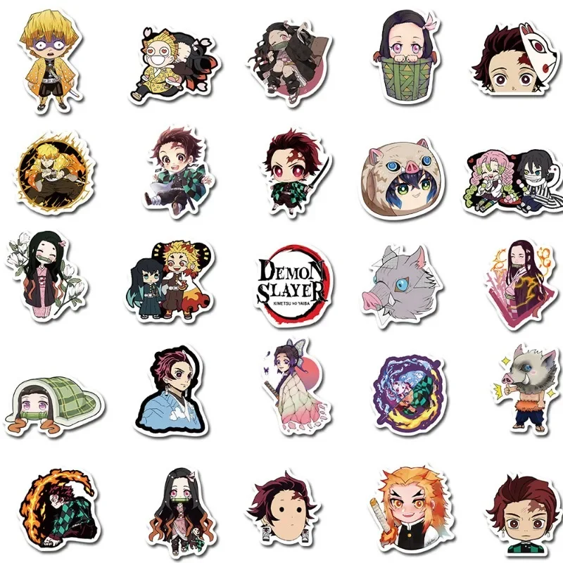 50 buah stiker Anime Demon Slayer koper cangkir air alat tulis ponsel mobil skuter Laptop kulkas stiker dekorasi