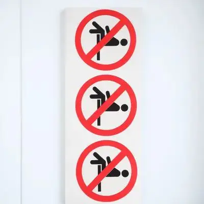 3Pcs Warning Stickers Here Safety Sign Decals Self Adhesive PVC Waterproof for Factory Industrial