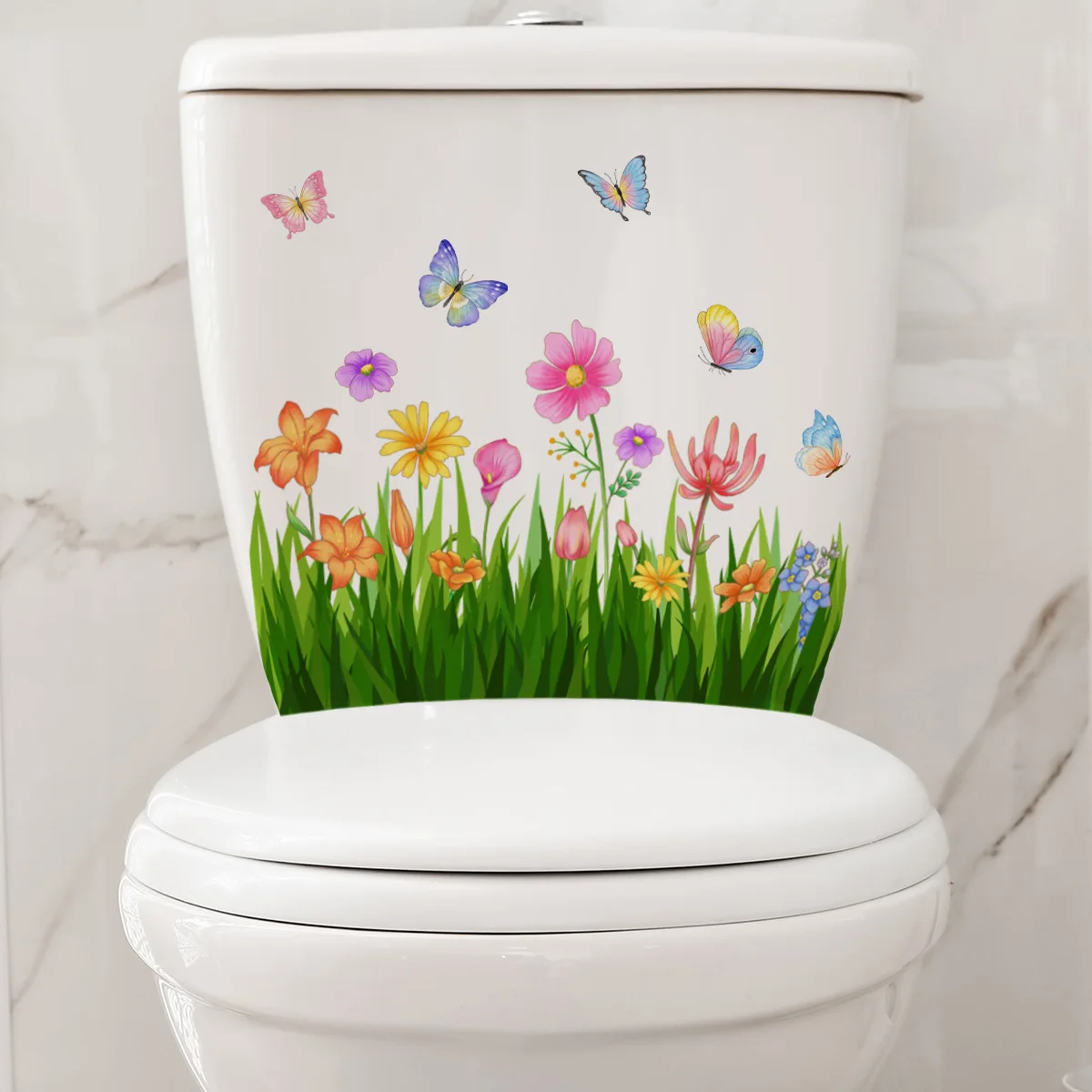 M21 Plants Flowers Butterflies Toilet Sticker Bathroom Toilet Cover Sticker Refrigerator Wall Stickers Wc  For Home  Decoration