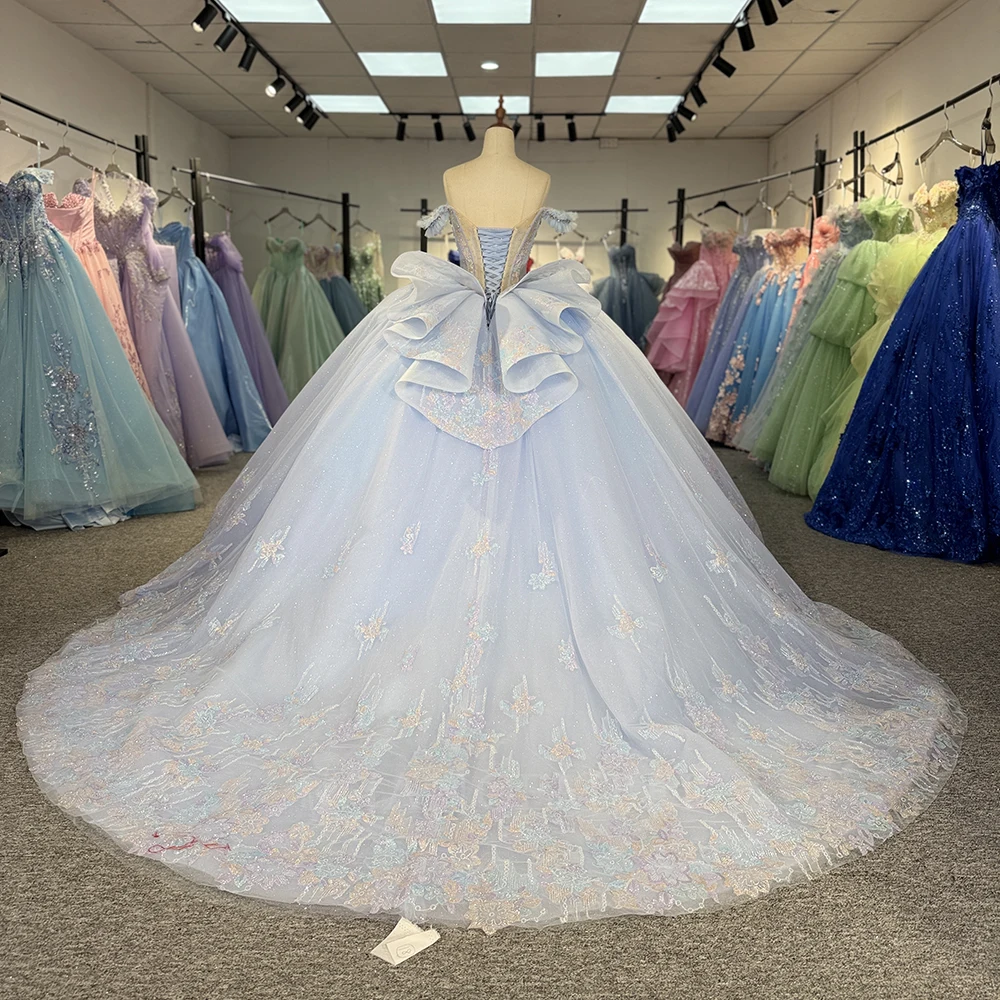 Exquisite Sequins Beads Quinceanrra Prom Dresses Glitter Lace Short Sleeves Ball Gown vestidos de 15 quinceañeras Customized