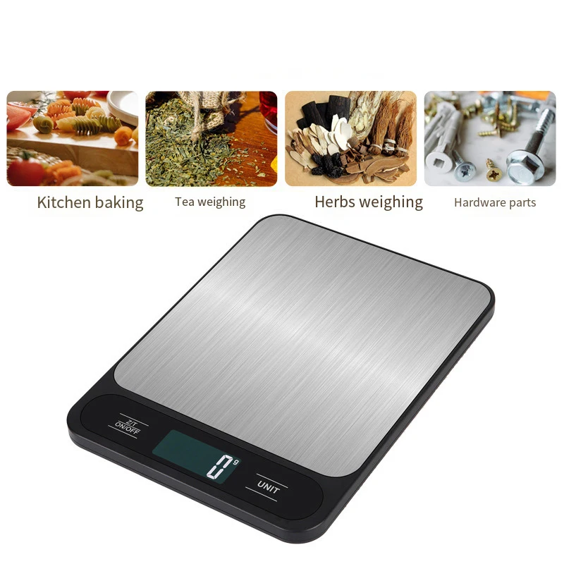 Black Digital Scale 10kg 1g Kitchen Scale Electronic 5kg 1g Baking Gram Weight Scales Grams Ounces Stainless Steel