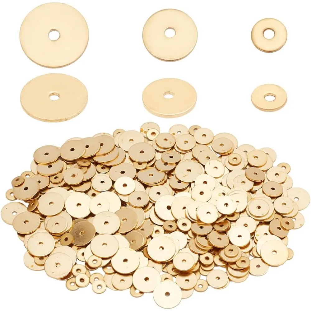 600pcs 18K Gold Flat Beads 4/6/8mm Disc Spacer Bead Metal Heishi Brass Spacers for Clay Beads Summer Bikini