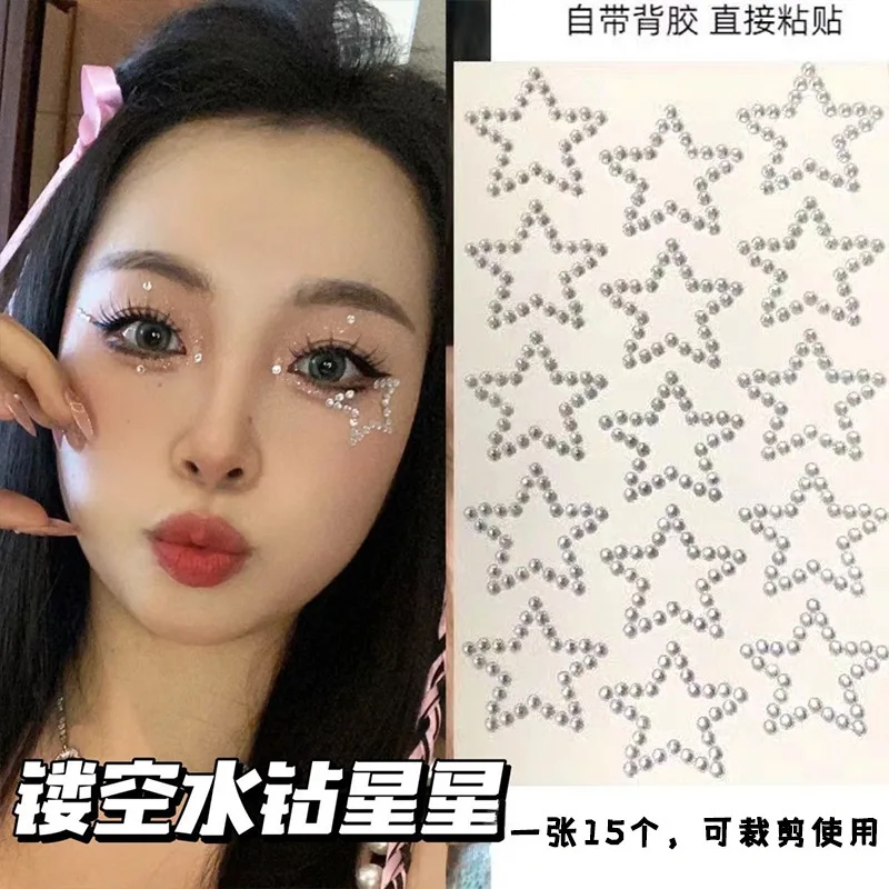 Pentagram Heart Diamond Rhinestone Stickers Ins Concert Cheer Makeup Decorative Sticker