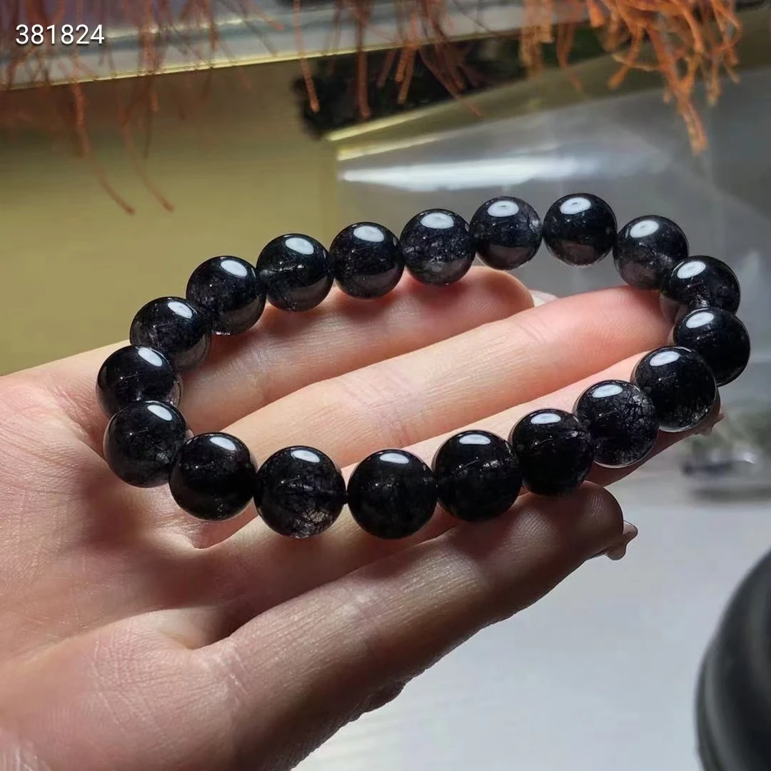 

Natural Black Rutilated Quartz Bracelet Women Men Stretch Crystal Clear Round Beads Jewelry 8mm 9mm 10mm 11mm 12mm AAAAAA