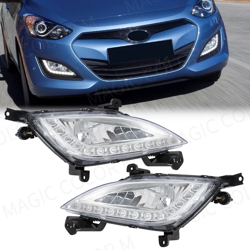 For Hyundai Elantra GT I30 2012 2013 2014 2015 2016 DRL Fog Covers Daytime Running Lights Car Front Bumper Fog Lamp Assembly 12V