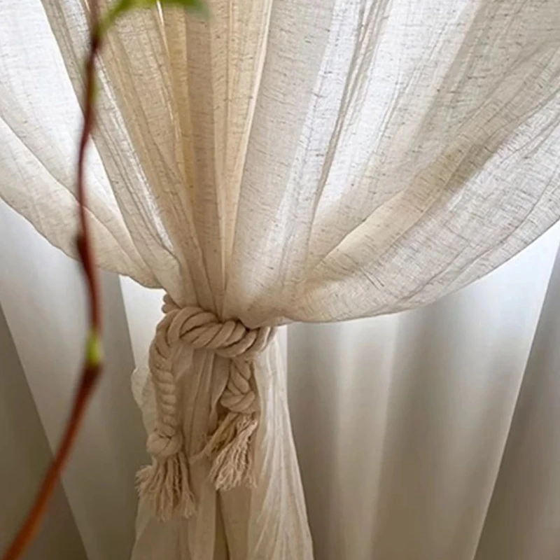1pc Natural Linen Curtain Wrinkled Texture Lace Up Tie Partition Crumpled Room Screen Curtain Japanese Style Home Decor