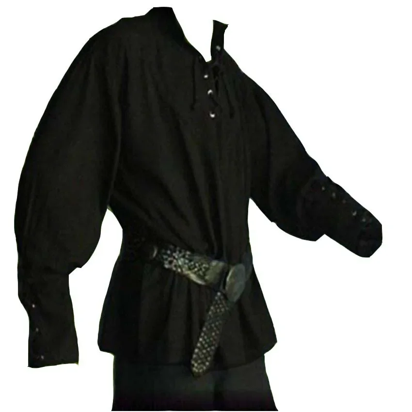 Costume de cosplay de la Renaissance du poète pour hommes, chemises médiévales, chemise à col en Y à volants, sans ceinture, capitaine à lacets, Halloween 7.5