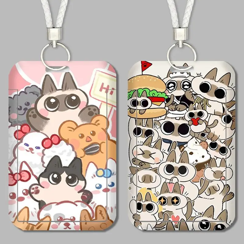 Azuki Card Holder High-value Anime Cartoon Printed ID Card Access Card Protective Cover Student Anti-lost Keychain with Lanyard