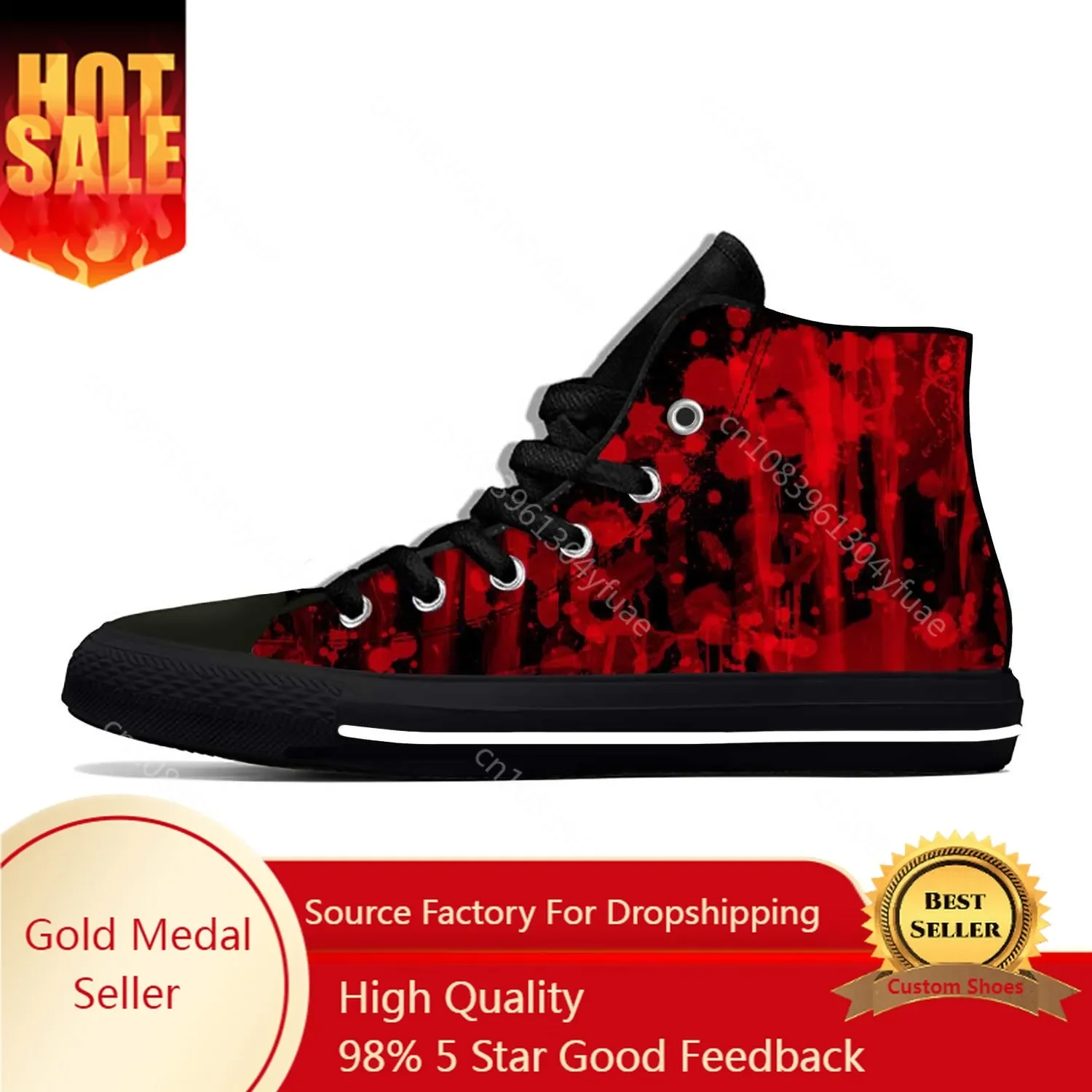 

Blood Bloody Pattern Horror Halloween Goth Gothic Casual Cloth Shoes High Top Comfortable Breathable 3D Print Men Women Sneakers