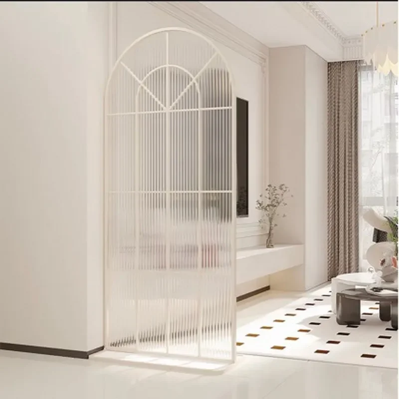 Cream Simple French Changhong Glass Screen Carbon Steel Living Room Entrance Partition Arched Removable Divider