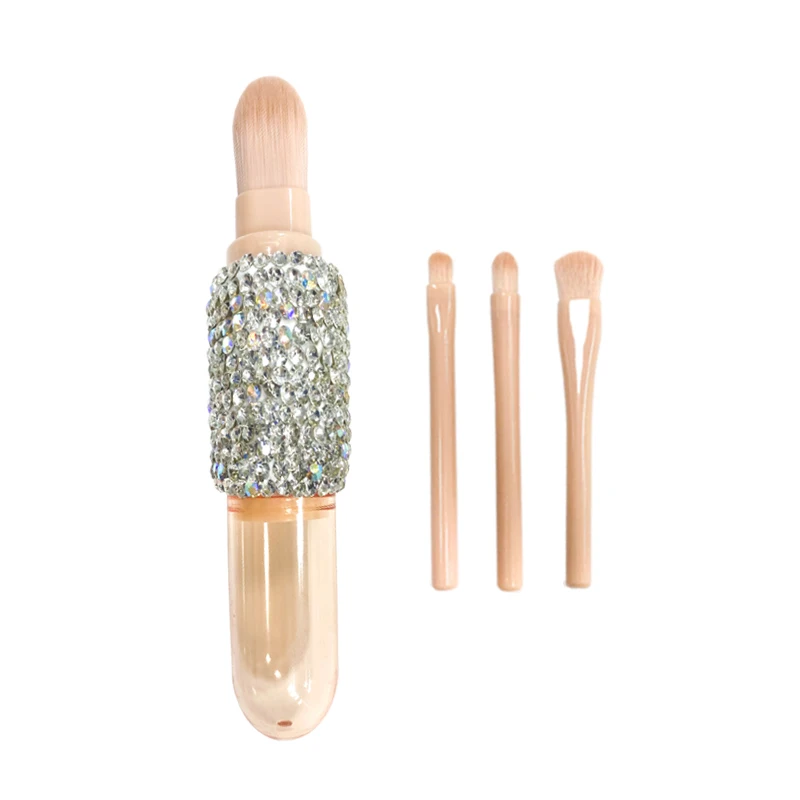 4 In 1 Bling Crystal Diamond Handmade Cosmetic Brushes Set Mini Travel Powder Eye Shadow Foundation Soft Makeup Brushes Tools